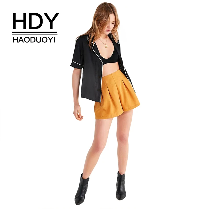 Женская мини-юбка HDY Haoduoyi однотонная желтая с высокой талией хит продаж на пляже