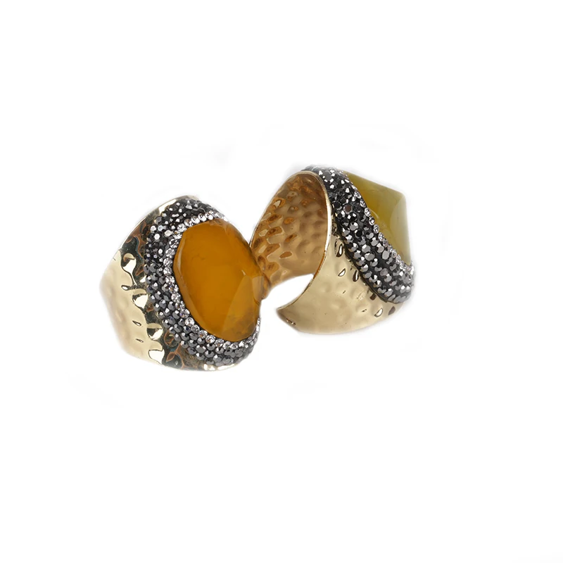 style 5 gold 1 шт полудрагоценные камни стразы друзы каменные Угловые Агаты Золотая рамка змеиная кожа многоцветные открытые манжеты унисекс вечерние кольца - Цвет основного камня: style 5 gold