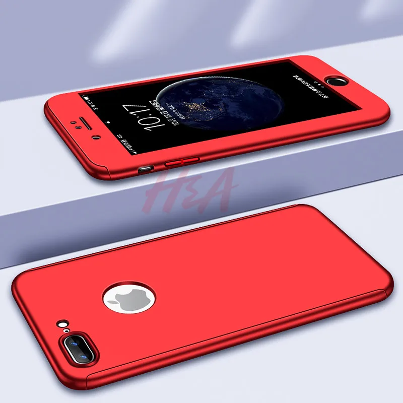 H& A полный защитный чехол для iPhone 7 8 6S 6 Plus чехол для iPhone 6 6S Plus чехол 5 5S se чехол для телефона Plsatic Coque стекло - Цвет: Красный