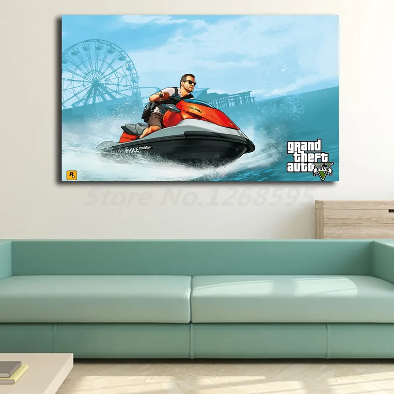 GTA 5 Майкл езда гидроцикл обои холст для живописи принт Гостиная домашний декор