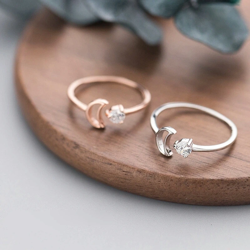100% 925 Real Sterling Silver Fashion Women Moon Opening Rings Size Adjustable For Female Girls Lady's Jewelry J4103 | Украшения и