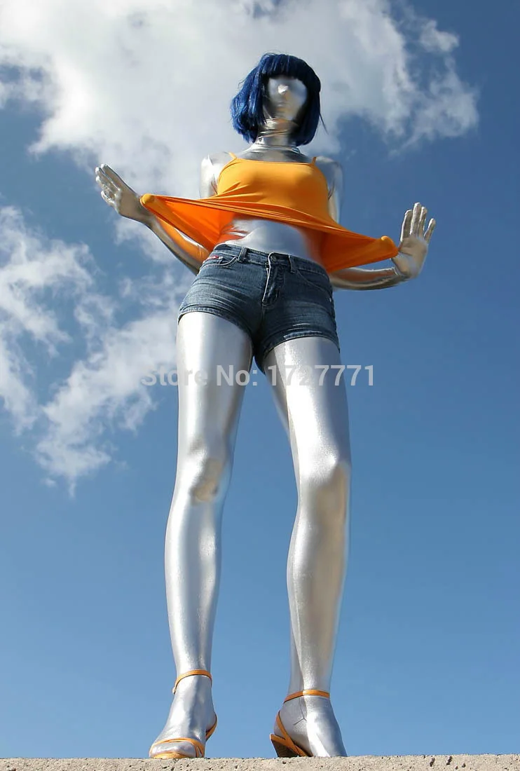 

(MW817) Роскошные блестящие металлические костюмы Zentai на заказ, ФЕТИШ боди, трико стандартного качества