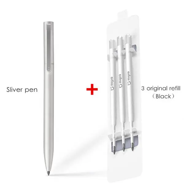 Sliver add 3 refill Xiaomi Mijia Серебристая золотая металлическая ручка шариковая ручка Mijia подписывающая ручка 0,5 мм PREMEC гладкая швейцарская сменная Металлическая черная - Цвет: Sliver add 3 refill