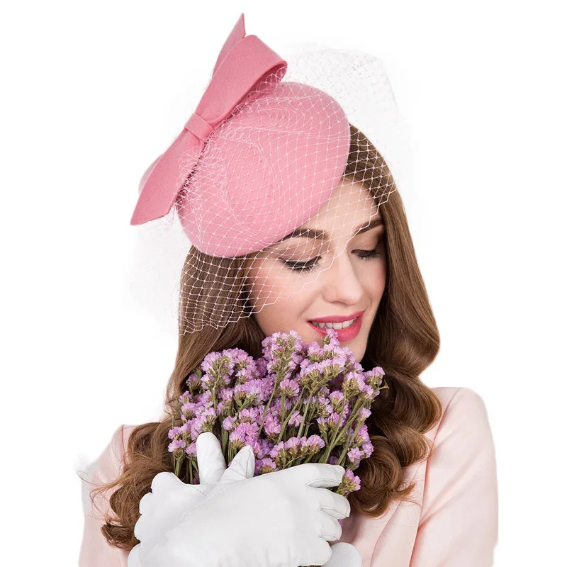 Pink Pillbox hat FS вуалетки, шерсть, фетр, Коктейльная шляпа для женщин, элегантная, розовая, для девушек, свадебное платье, чай, вечерние, Pillbox, шерсть, Pillbox, Fedoras - Цвет: Pink Pillbox hat