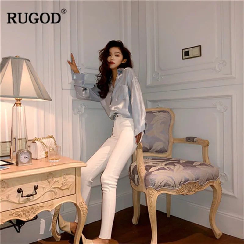 Рубашка RUGOD женская летняя шифоновая с длинным рукавом и треугольным вырезом |