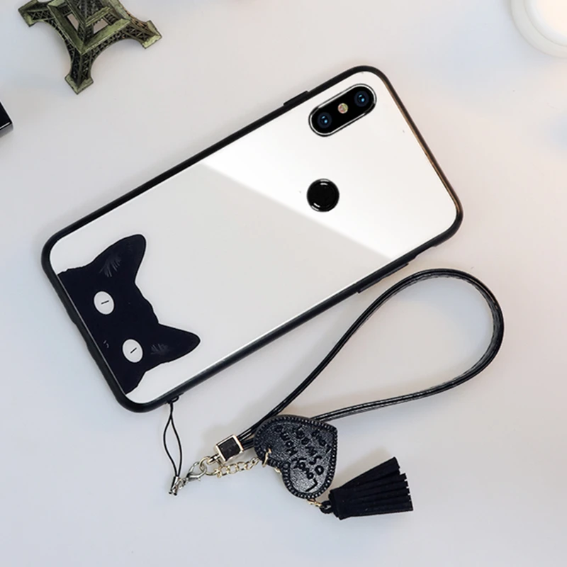 BONVAN закаленное стекло чехол для Xiaomi Redmi 6 6A 6 Pro case милые чехол с изображением котов чехол на Redmi note 7 Note 6 Pro Сердце кисточкой ремешок случай защиты чехлы на редми телефон