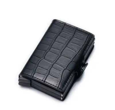 black card holders Новые женские и мужские двойные коробки держатель для карт крокодил из искусственной кожи RFID мини кошелек Бизнес металлические дорожные кошельки кредитный держатель для карт s - Цвет: black card holders