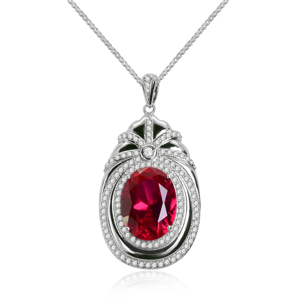 Wong Rain Luxury 100% 925 Sterling Silver Ruby Sapphire Gemstone White Gold Pendant Necklace Party Cocktail Jewelry Wholesale | Украшения и