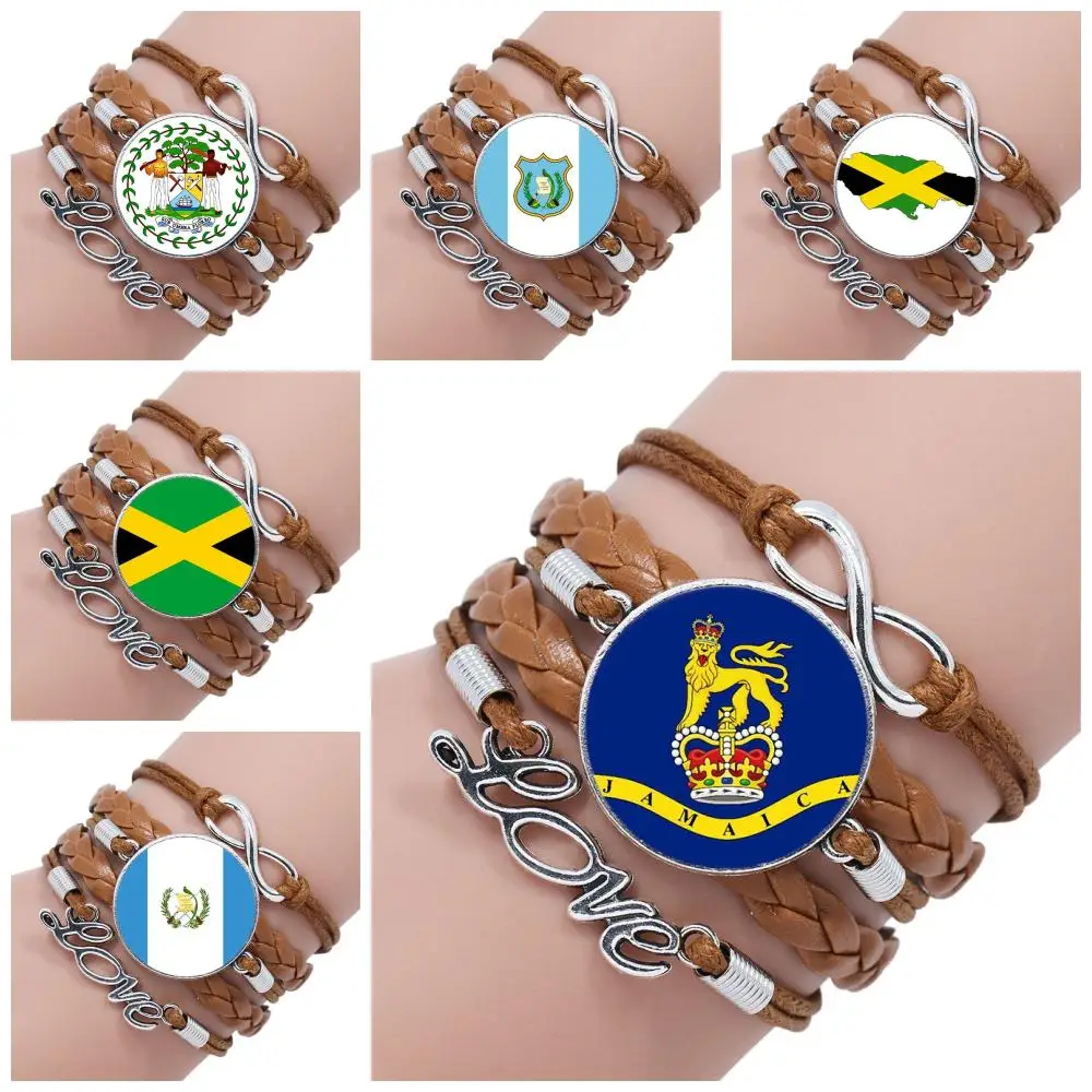 Женский и детский браслет многослойный кожаный из стекла кабошона