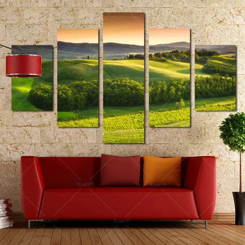 

5 Panel Modern Printed Landscape Spray Canvas Painting Cuadros Nature Scenery Wall Art Picture For Living Room Unframed PF1065
