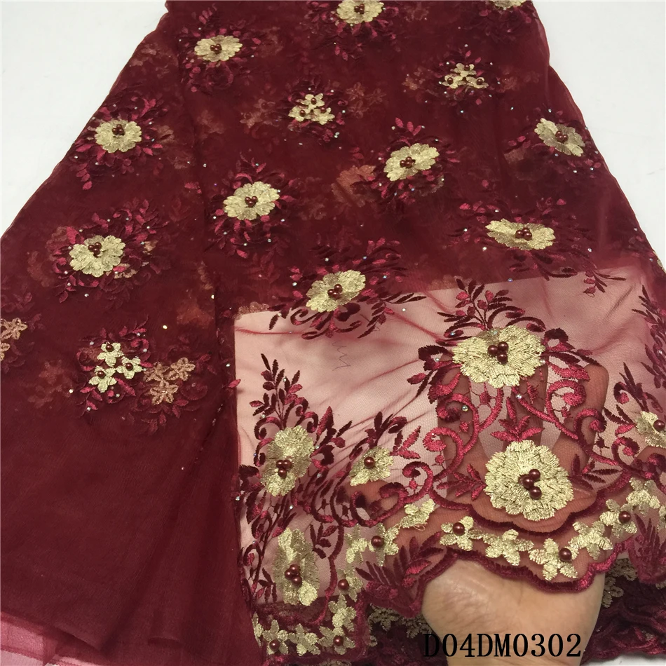 Black French Lace Fabric High Quality African Tulle With stones and beads Nigerian Fabrics for dress | Дом и сад