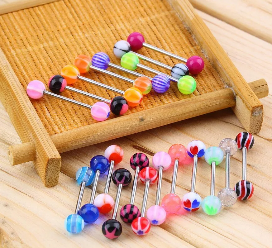 40PCS Sexy Assorted Ball and Spike Mixed 361L Surgical Steel Tongue Nipple Bar Ring Barbell Body Jewelry Piercing Pop Wholesale | Украшения