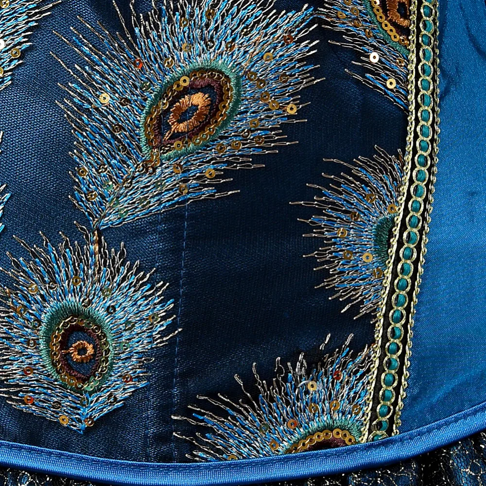 Вышитая павлином Принцесса Корсет Overbust в стиле бурлеск одежда с готическими
