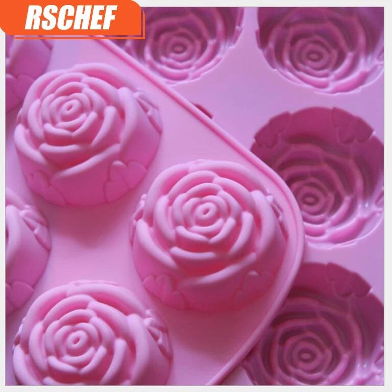 6 чашек эллипс розовый Силиконовый в форме розы чашка торт запеканка Маффин форма