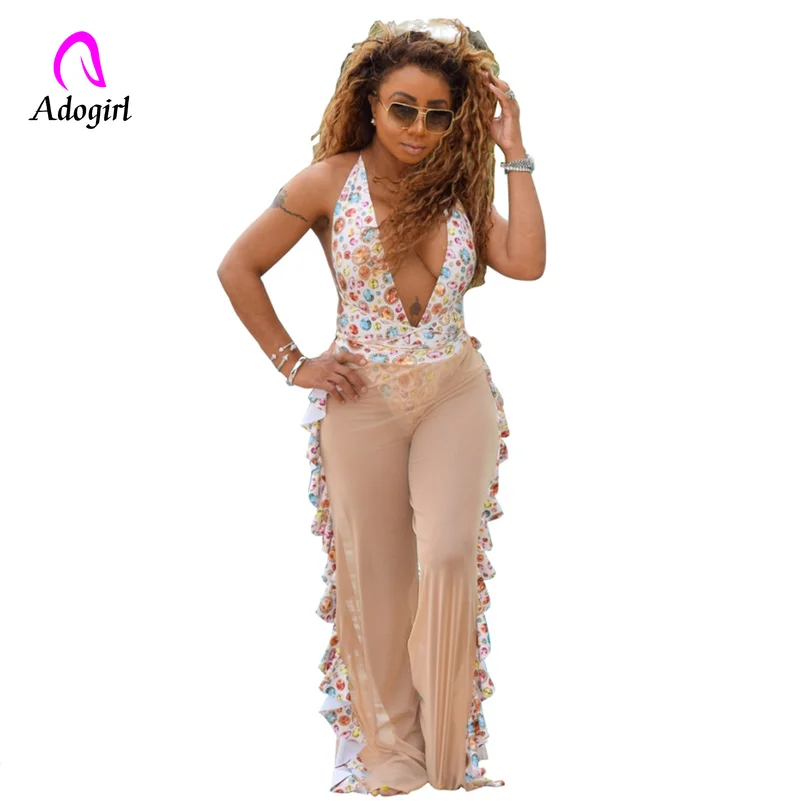 Пикантные женские пляжные сетчатые брюки с оборками прозрачные широкие