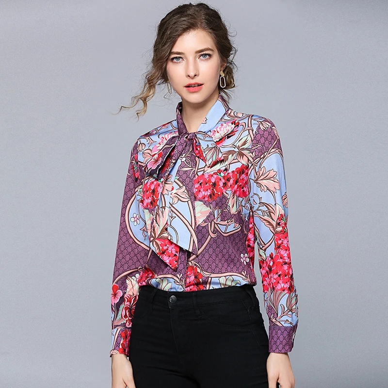 Рубашка женская с длинным рукавом и принтом фиолетовая 2019 |