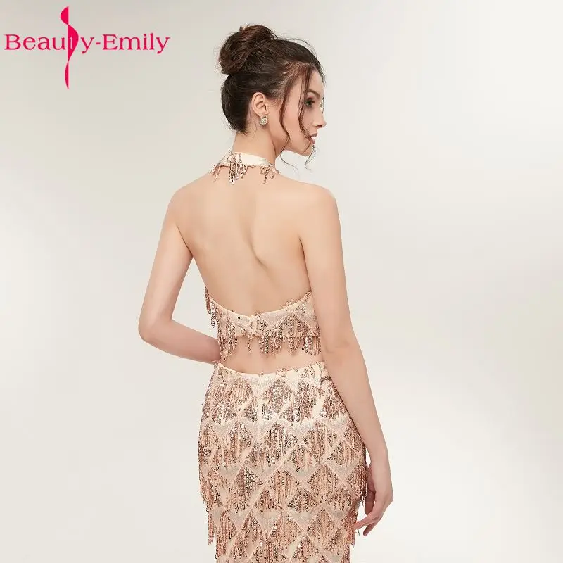 Beauty Emily два предмета золотая русалка Длинные Формальные Вечерние платья 2018