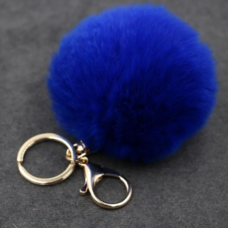 12 Dark Blue ISINYEE мода Рекс из натурального меха кролика помпон брелки для женщин сумка пушистый помпон брелок держатель ювелирные аксессуары - Цвет: 12 Dark Blue