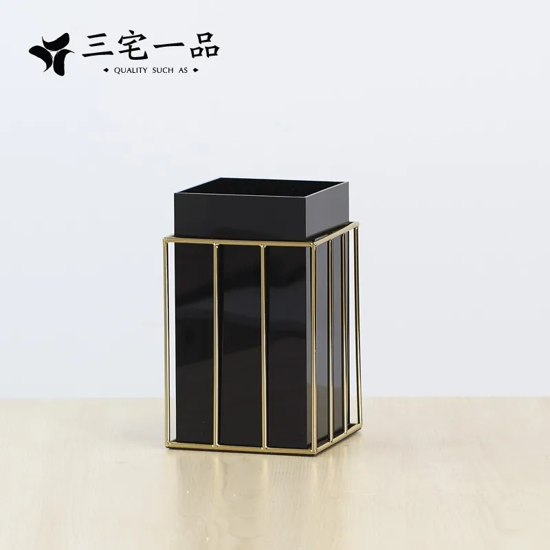 Minimalist Black Titanium Gold Border Acrylic Square Simple Geometry Modern Living Room Desktop Flower Vase | Дом и сад