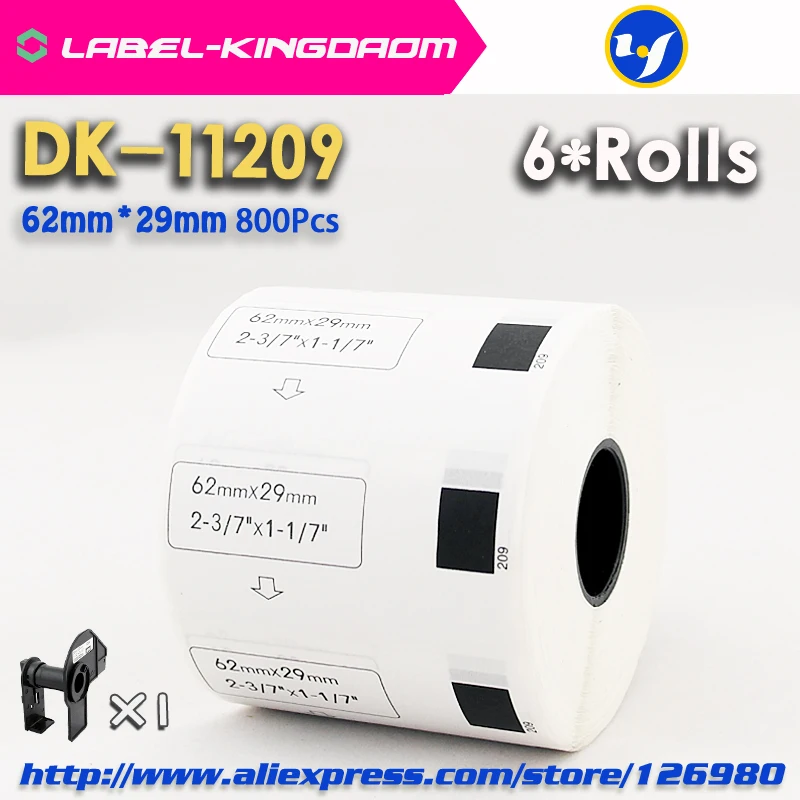 

6 Refill Rolls Compatible DK-11209 Label 62mm*29mm 800Pcs Compatible for Brother Label Printer White Paper DK11209 DK-1209