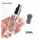 Прозрачная квадратная стеклянная парфюмерная бутылка, многоразовый пустой флакон для духов с толстым дном, серебристый и черный цвет, Automizer 30 шт.лот, 20 мл