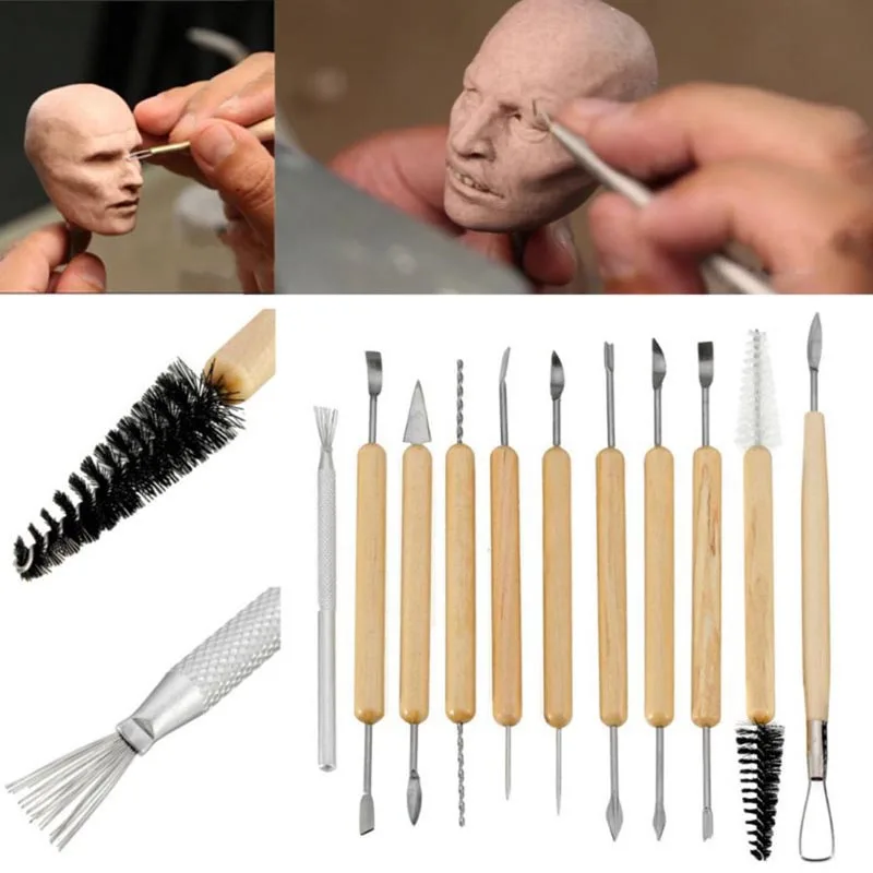 11 шт./компл. DIY глина Craft Инструменты деревянной ручкой Воск гончарная Скульптура