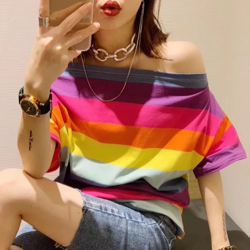 WHITNEY WANG 2019 летняя модная Уличная Сексуальная футболка с вырезом лодочкой в