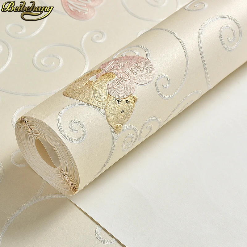 Обои для детской комнаты, с изображением медведя, розовые