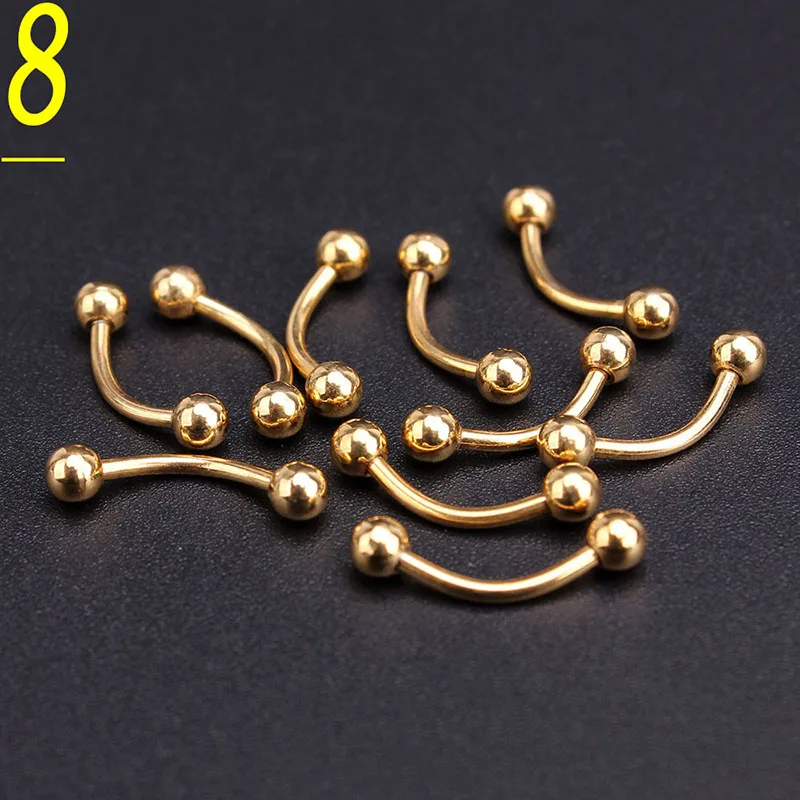 Style08 100 шт./партия, золотой цвет, пирсинг для тела, нержавеющая сталь, брови, губы, носовые украшения, Колечки для языка - Окраска металла: Style08