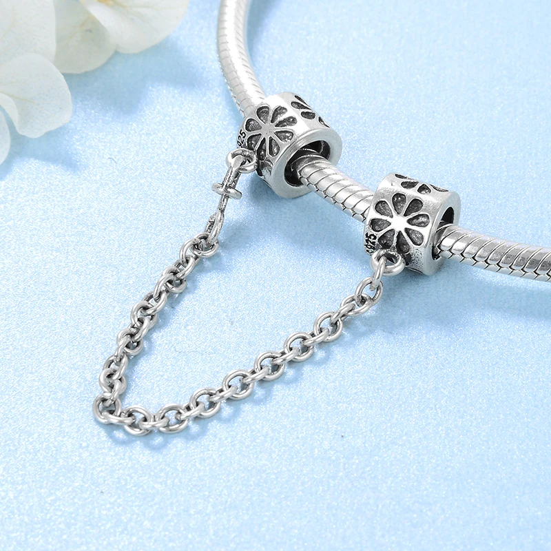 

925 Sterling Silver flower pattern DIY for fashion fine Safety Chain Beads Fit Original europeu Charms Bracelet Jewelry making