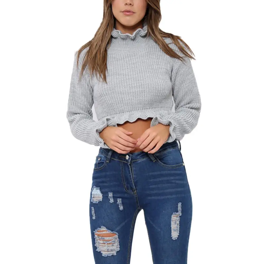 2018 осень зима для женщин трикотажные модные однотонные грубые Короткие Раффлед