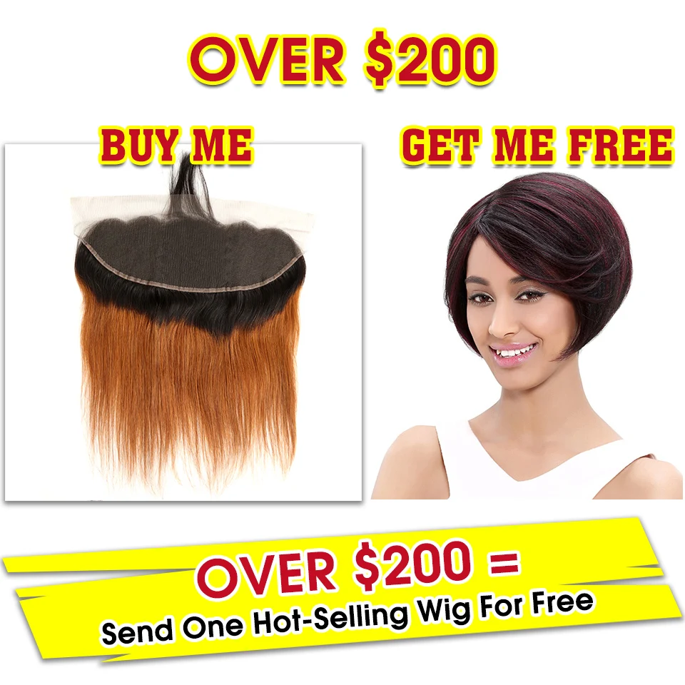 

Sleek Brazilian Straight Hair 13x4 Lace Frontal Closure With Baby Hair Ombre T1B/30 100% Remy Human Hair Natural Color Free Part