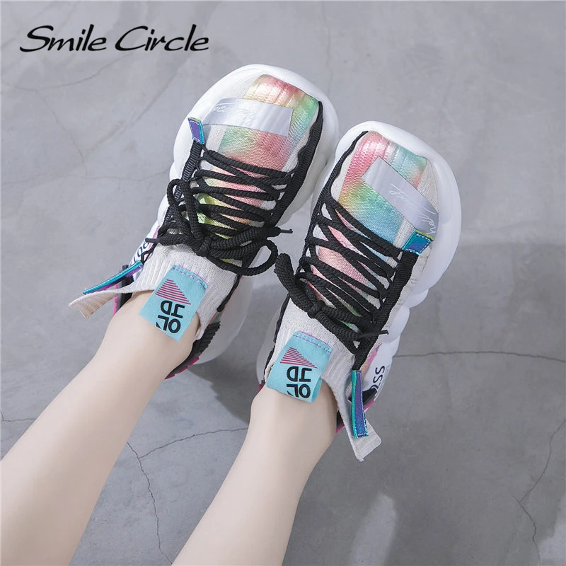 Женские кроссовки Smile Circle уличные на плоской платформе шнурках весну лето
