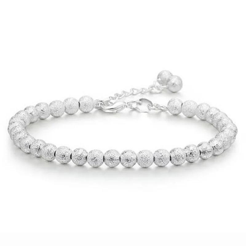 Серебряный цвет Матовые Круглые Бусы Браслеты для женщин маленький шар Шарм