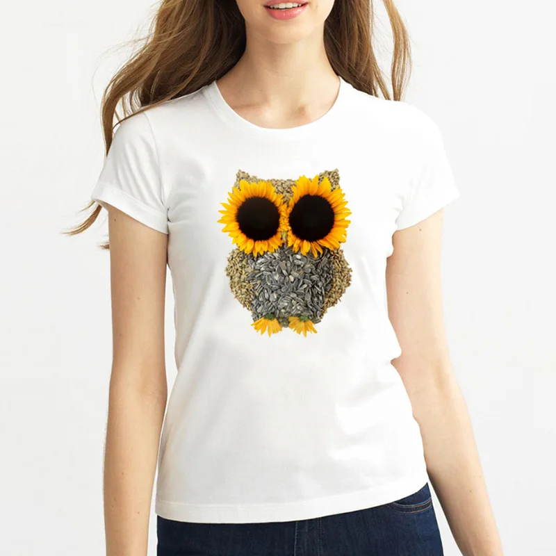 Новинка модная женская футболка с 3D принтом подсолнуха и совы новые базовые Топы