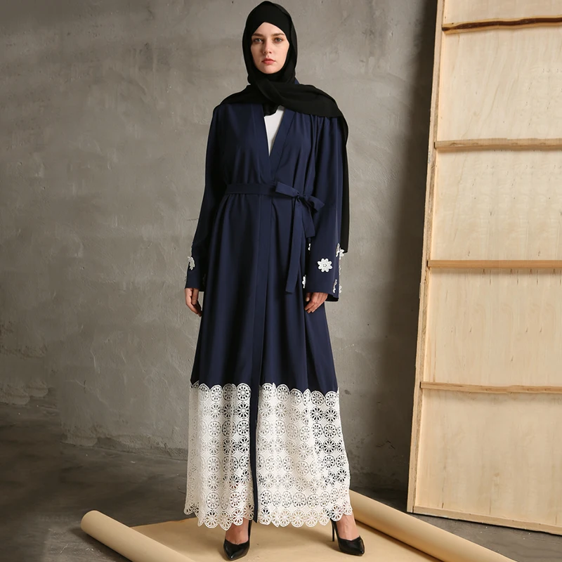 

Muslim Abaya Lace Maxi Dress Cardigan Hollow Out Kimono Long Robe Gowns Tunic Jubah Middle East Ramadan Arab Islamic Clothing