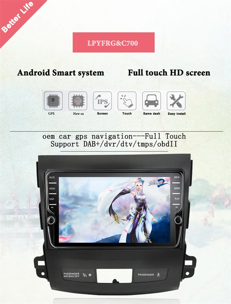 4G ram+ 64G rom Восьмиядерный Android 9,1 автомобильный dvd-плеер для Mitsubishi Outlander 2008- с радио зеркалом ссылка gps навигация