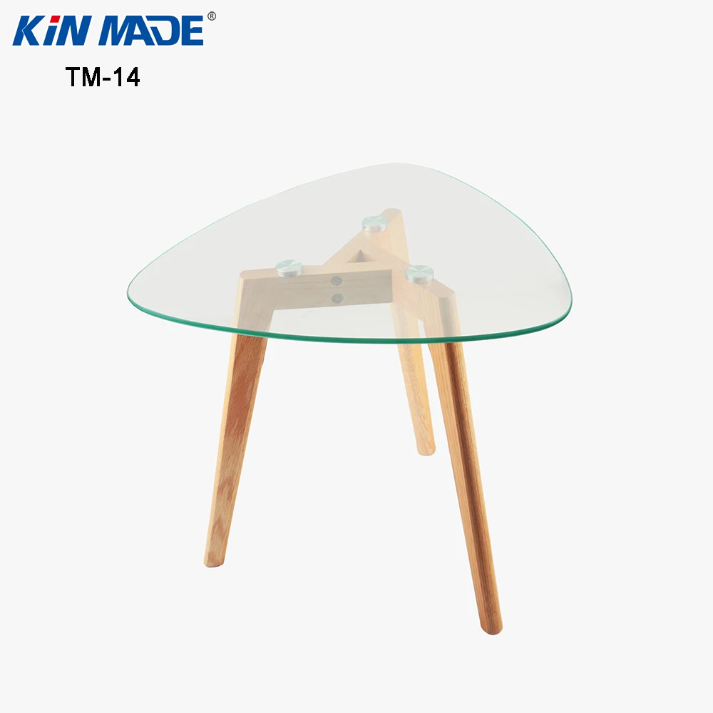 

Kinmade Triangle Tempered Glass Top Coffee Table Solid Wood Oak Legs End Table Tea Table Living Room Furniture