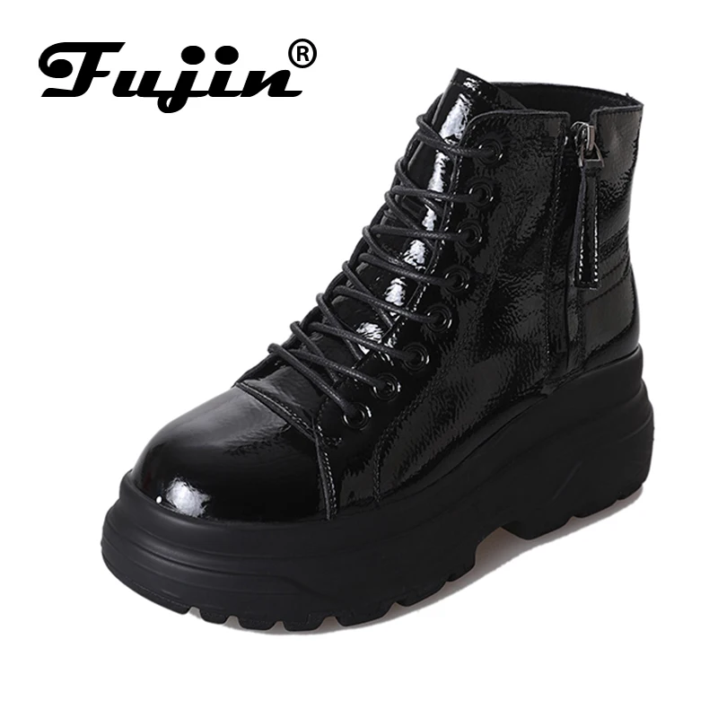 Fujin/Зимние ботильоны Женские ботинки из искусственной кожи Модные Женская