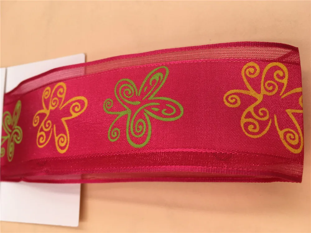 N1124 38 мм X 25 ярдов Шокирующий Розовый проводной органзы тафты Ribbon.gif t лук, свадьба, торт обертывание, дерево украшение, венок