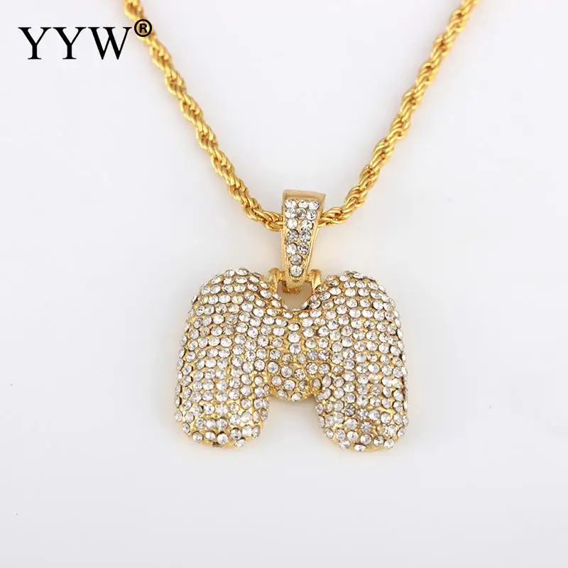 m Cubic Zirconia Hip Hop Chain Neckalce A-Z Custom Name Bubble Initial Letter Necklaces& Pendant Charm For Women Men Jewelry - Окраска металла: m