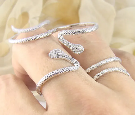 Женское кольцо в виде змеи для подростков регулируемое с двумя пальцами и