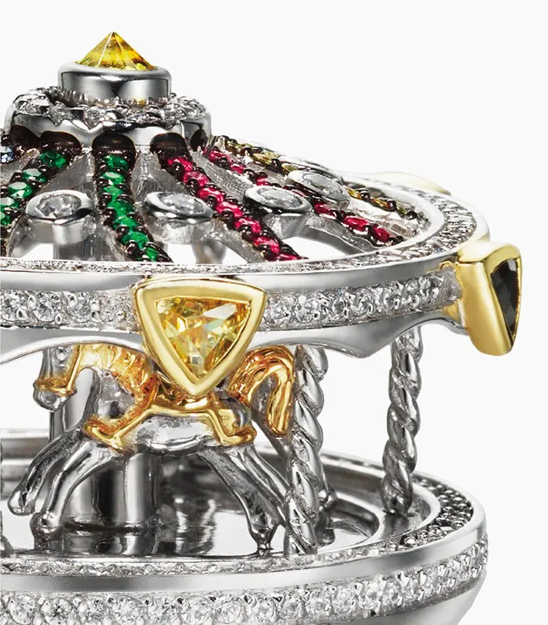 Роскошная карусель для парка, 925 пробы, серебряное кольцо на палец, AAA циркон, для женщин, для свадьбы, Забавный парк, движущаяся лошадь, Клык, ювелирное изделие