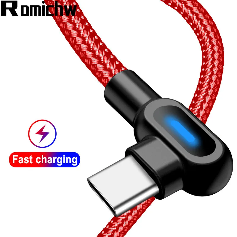 ROMICHW 90 градусов Micro usb type C кабель для samsung S9 S10 Xiaomi huawei Android Microusb USB-C передачи данных