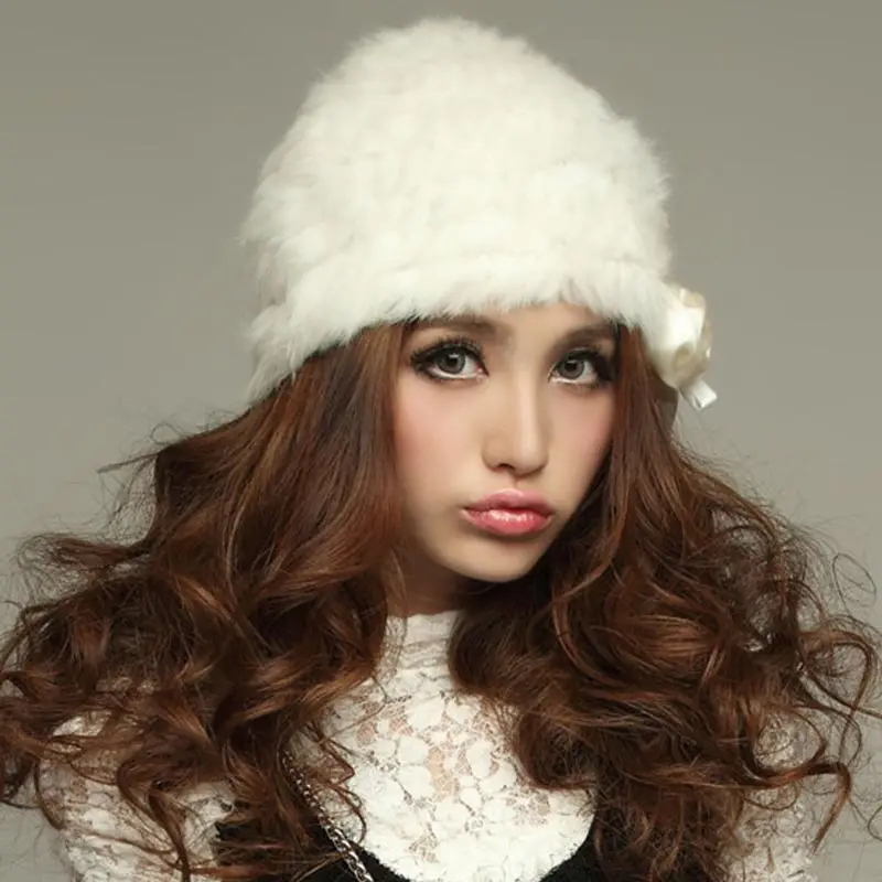 Новая модная вязаная шапка из натурального кроличьего меха для женщин и девочек