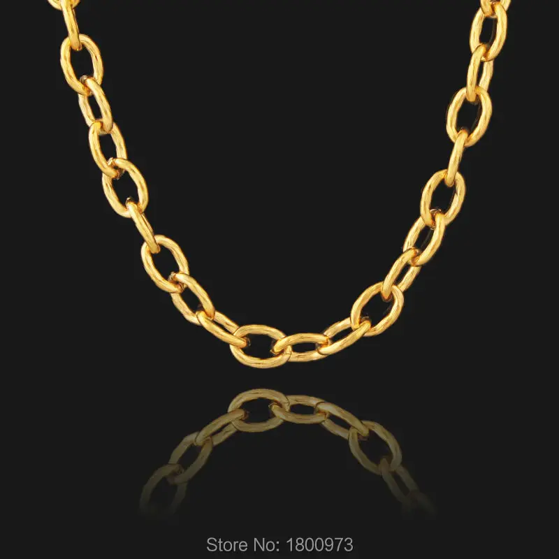 Классический Большой Круг Звено Цепи Золотое заполненное ожерелье для женщин