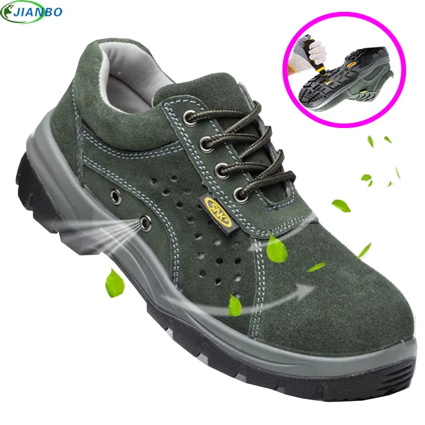 

Мужские летние рабочие ботинки, дышащие защитные ботинки из нержавеющей стали с браслетом и носком, обувь из натуральной кожи, Повседневная...