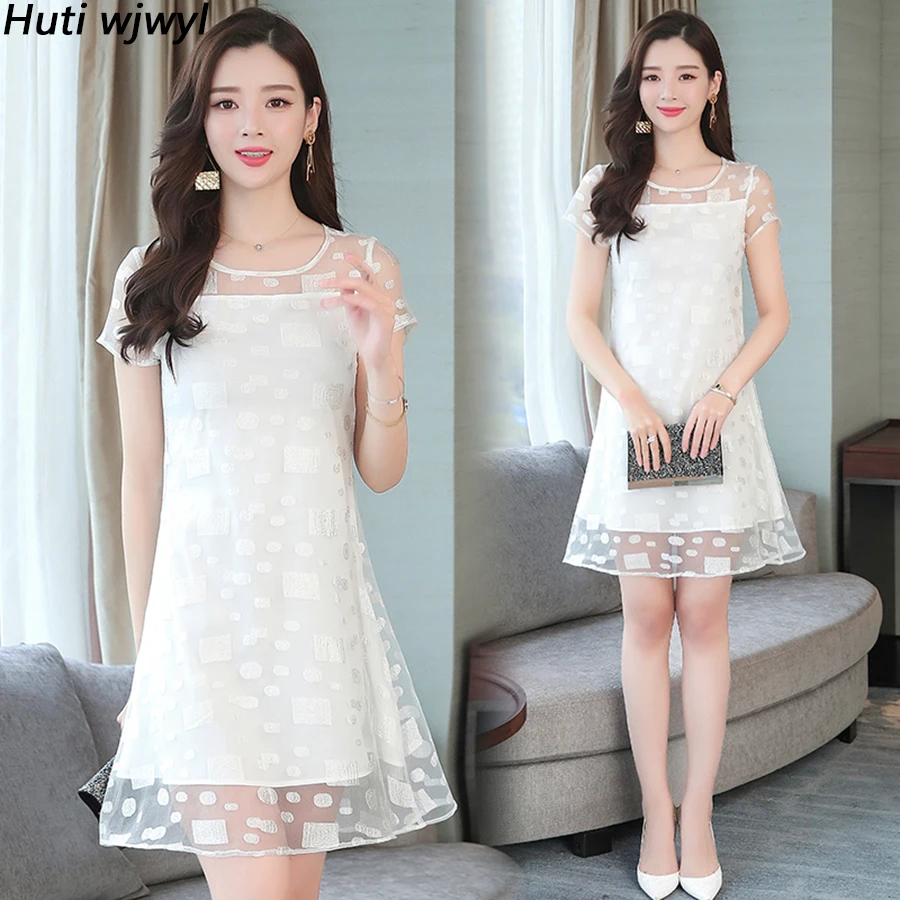 2019 Винтаж в белый горошек сетки Boho платья Новые летние 5XL плюс Размеры пикантные