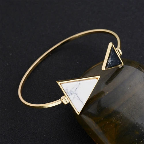 white black triangle MESTILO Модные золотые пластины черный белый геометрический треугольник открытый манжета браслет панка искусственный мрамор каменные браслеты из Индии - Окраска металла: white black triangle