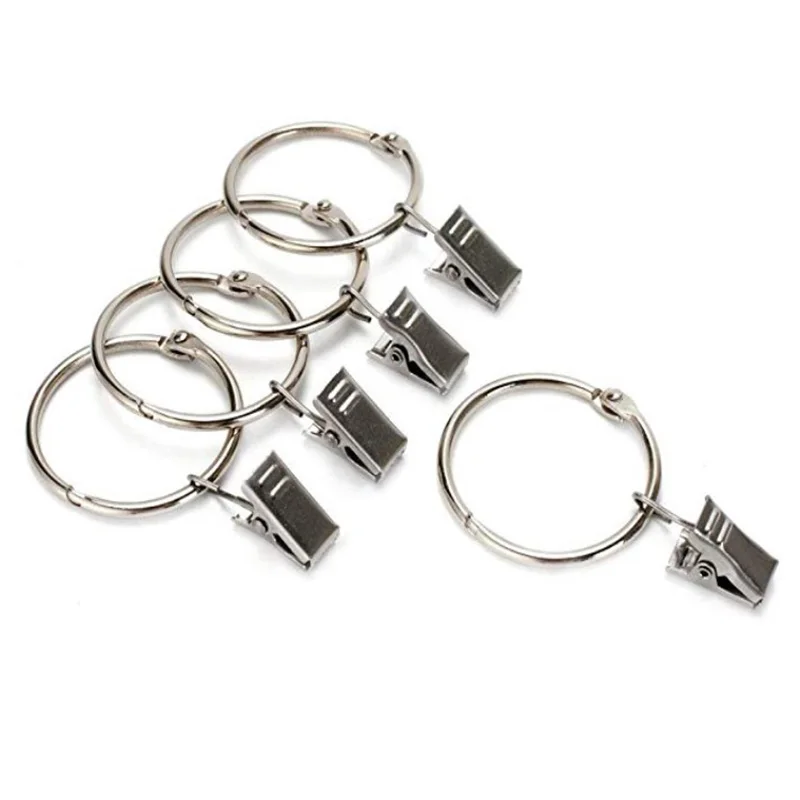Curtains Accessories Sliver Ring Stainless Steel Drape Clips Hanging Curtain Rod Hook Clamps Drapery 100PCS /Lot | Дом и сад